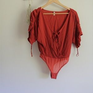 Free People We the Free Light Red Cleo Bodysuit